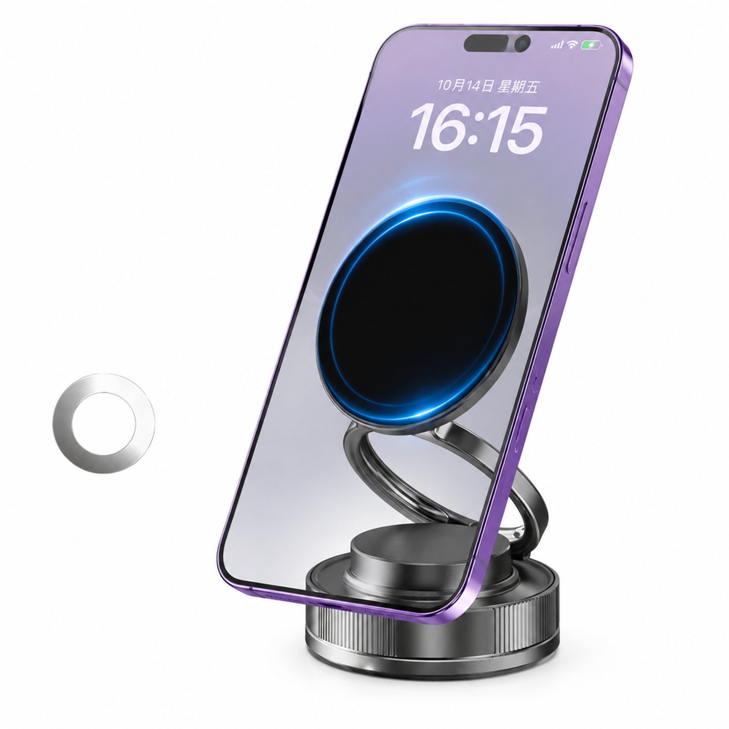 Telefoonhouder voor de auto met vacuümzuignap, magnetische bevestiging en opvouwbare constructie, T28 zwart