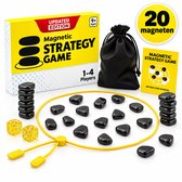 Flero Magnetisch Strategiespel Zwart Geel - 20 Magneten met 2 Dobbelstenen, Koord en Opbergzak - Reisspel voor 1 tot 4 Spelers vanaf 6 Jaar - Strategisch Denkspel, Campingspel, Familiespel, Origineel Cadeau