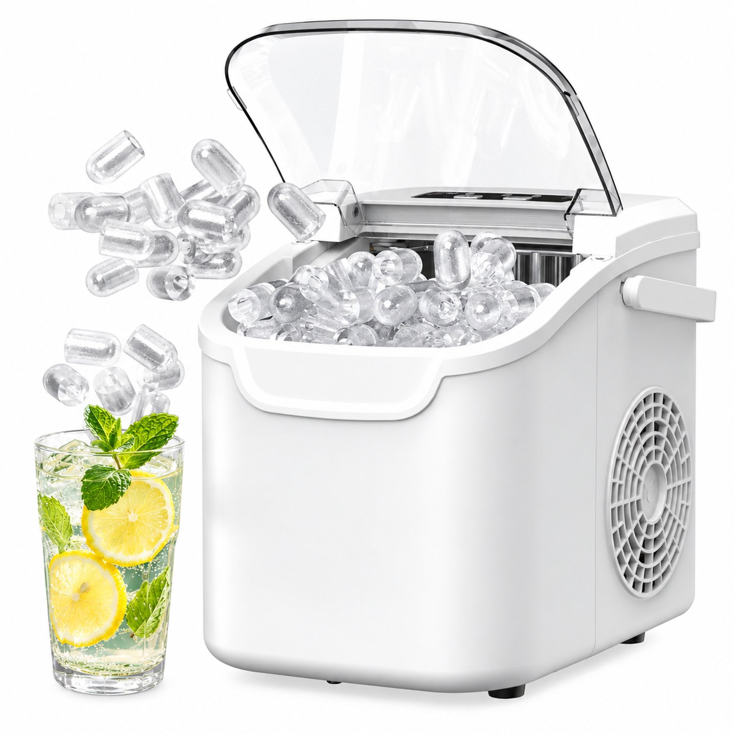 Tremeo IJsblokjesmachine - IJsmachine - Zelfreinigend - Kleine en grote blokjes - 12kg per 24 uur - Geluidsarm - Compact - Wit