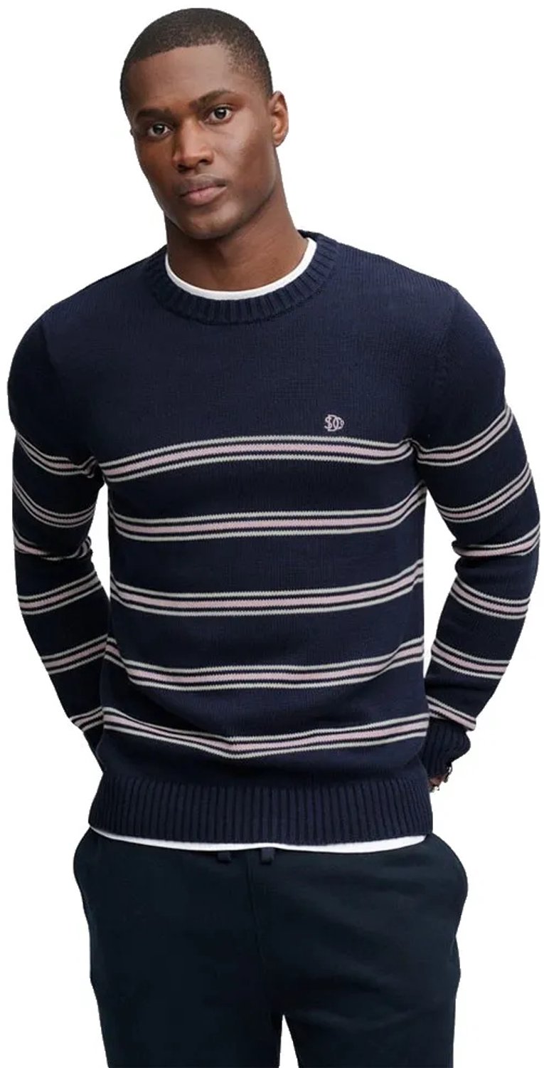 Superdry Gestreepte Katoenen Trui Slanke Pasvorm Heren Sweaters Marineblauw