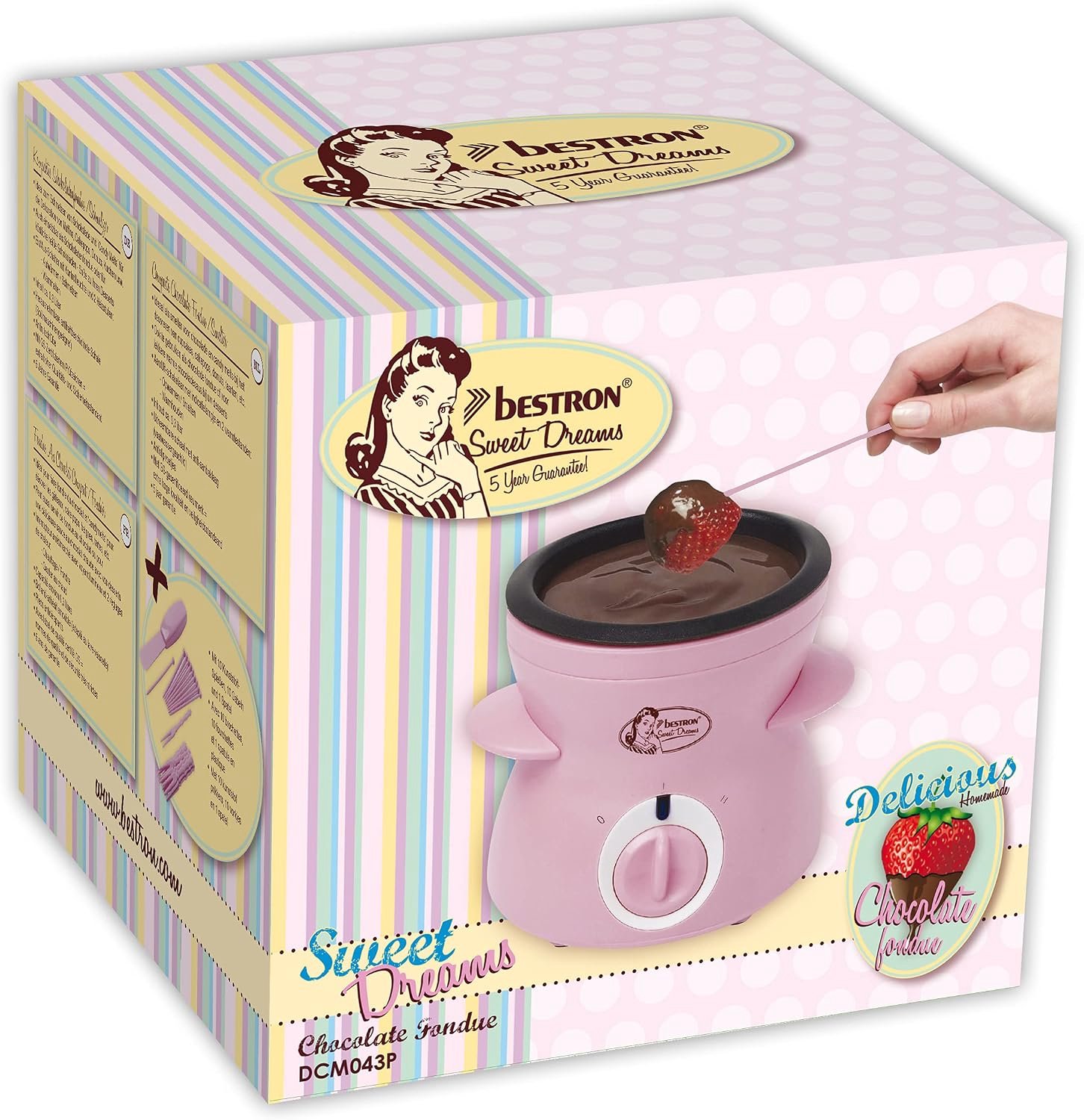 Chocoladefondue Elektrisch – 0,3 Liter – Inclusief 10 Vorkjes, 10 Spiesjes en Spatel – Antiaanbaklaag – 2 Standen – Roze – foto 3
