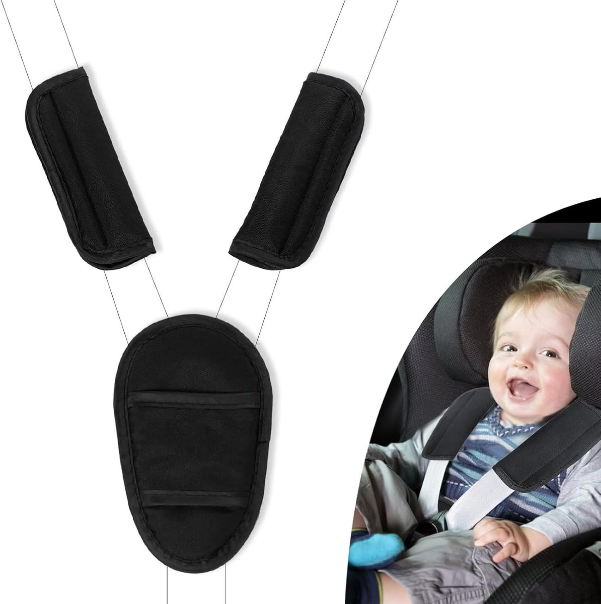 3 Piece Set Seat Belt Cover Car Kids Adjustable Belt Protector Car Kids Detachable Leg Spreader Shoulder Straps for - ShopVlot