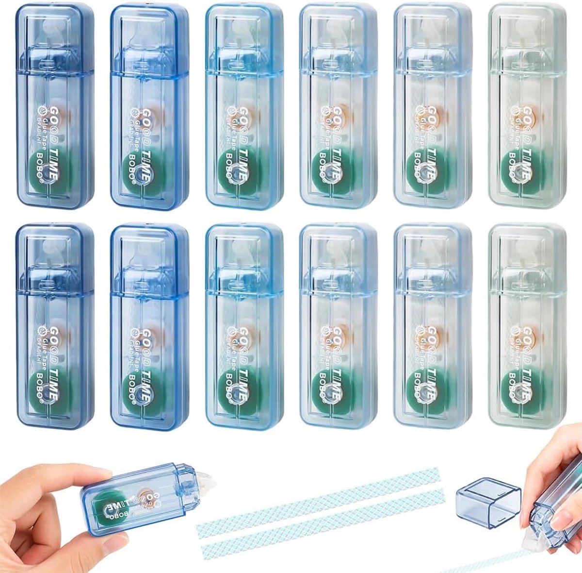 Mineup 12 stuks plakrollers, 6 m x 6 mm, dubbelzijdig plakband, transparant, dispenser, tipex plakband, voor - ShopVlot