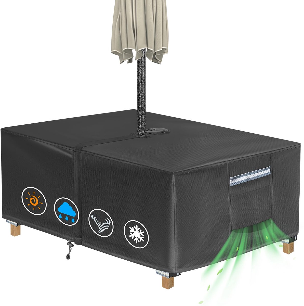 Rechthoekige terrastafelhoes met paraplugat - 213 cm L x 117 cm B x 53 cm H (COVER MAAT, NIET TAFELGROOTTE) Heavy Duty - ShopVlot