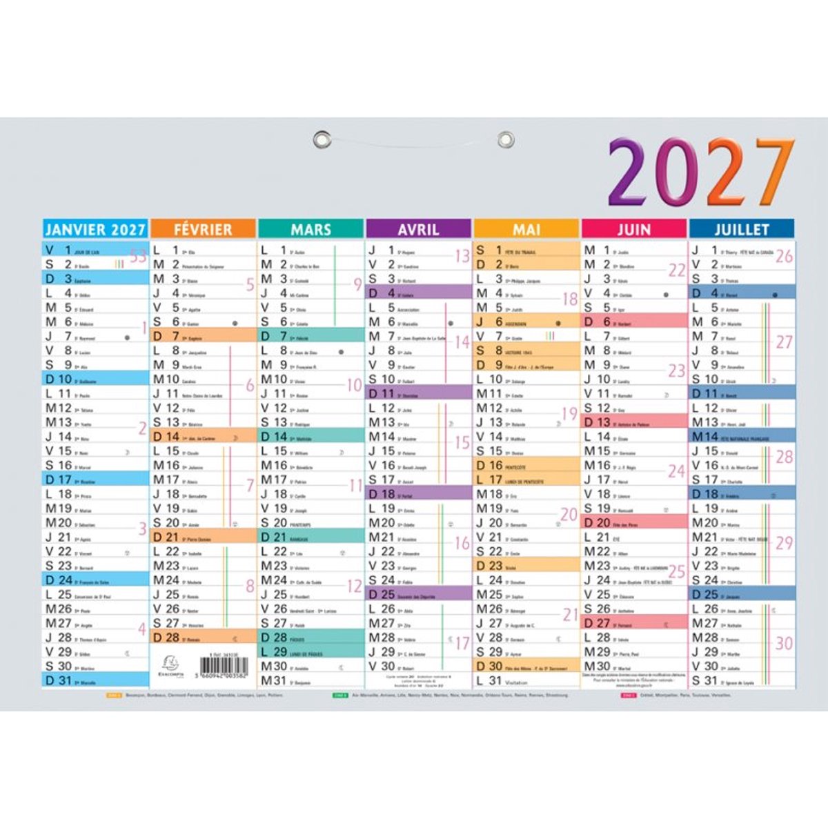 EXACOMPTA kalender Multicolore, 2027, 180 x 135 mm, 6 maanden per kant