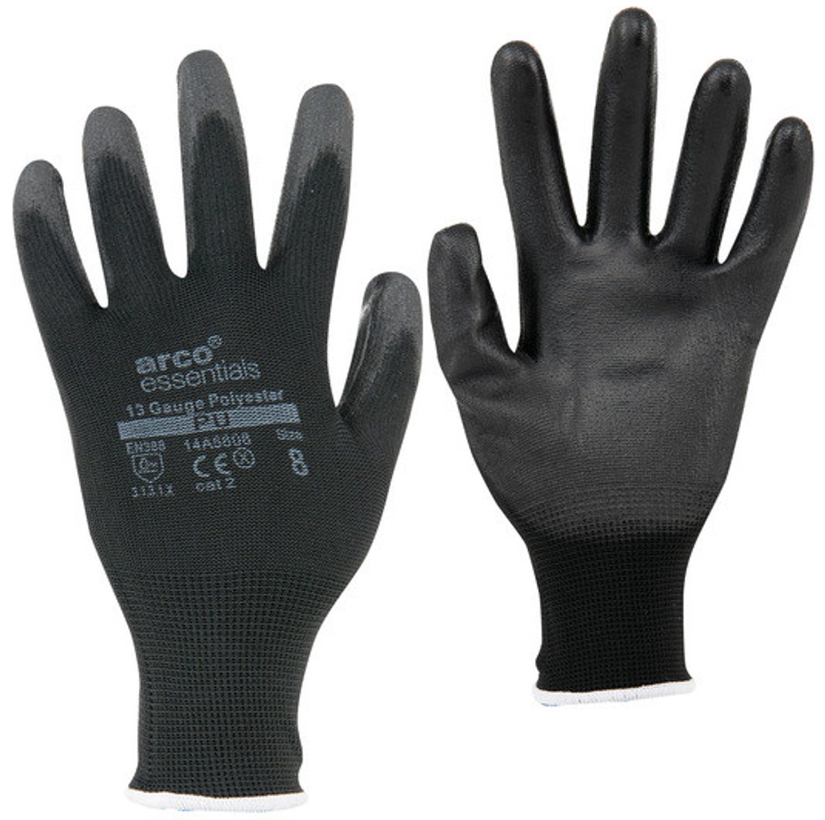 Arco Essentials PU Gecoate Polyester Werkhandschoenen Zwart Maat 6 - pak 12