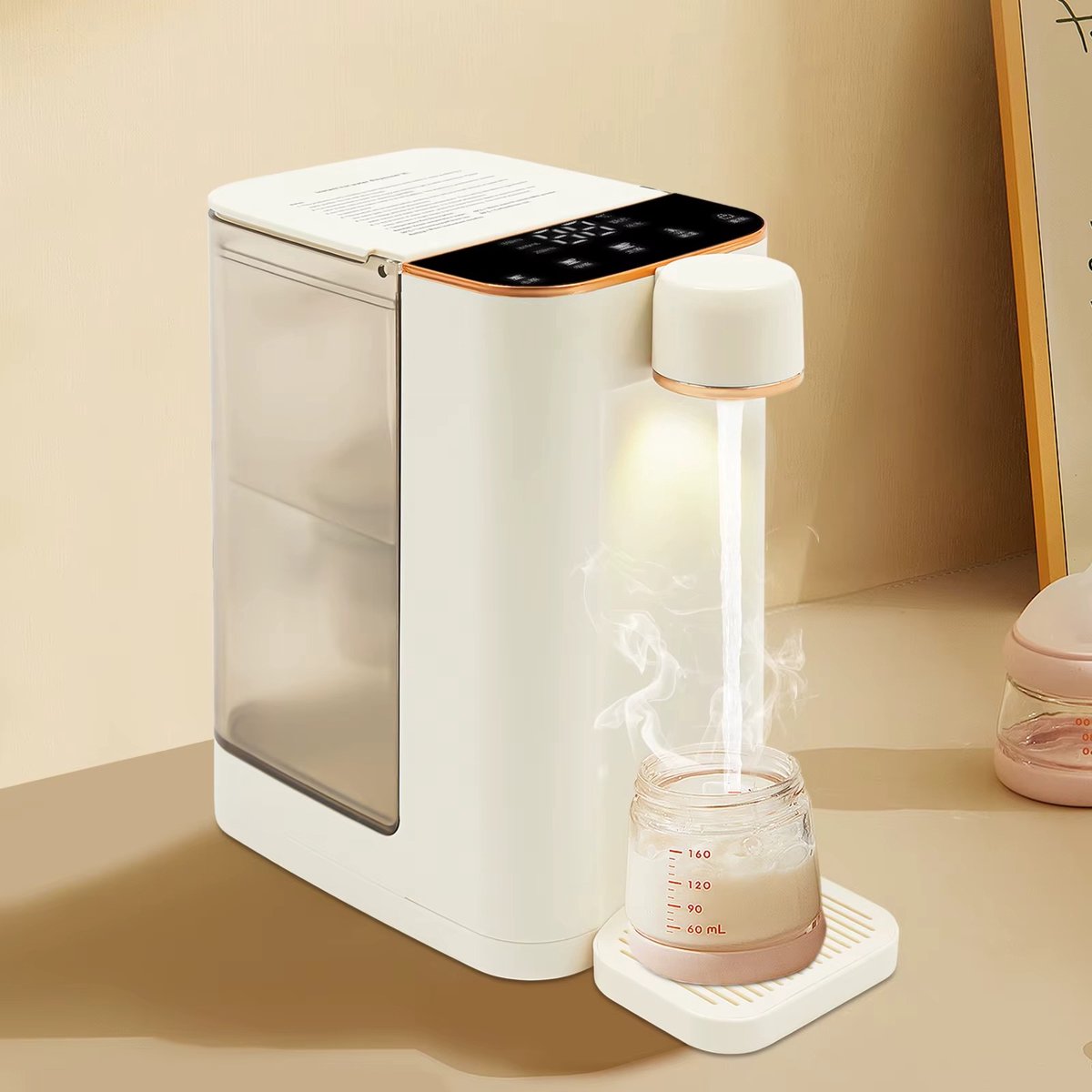 CreateEcom Warmwaterdispenser - elektrische waterkoker - warmwaterdispenser - 2000 W snelle verwarming 3s elektrische waterdispenser 5 temperatuur - LED-touchscreen - 3L tank - Smart Home Office heetwatermaker - met veiligheidsslot