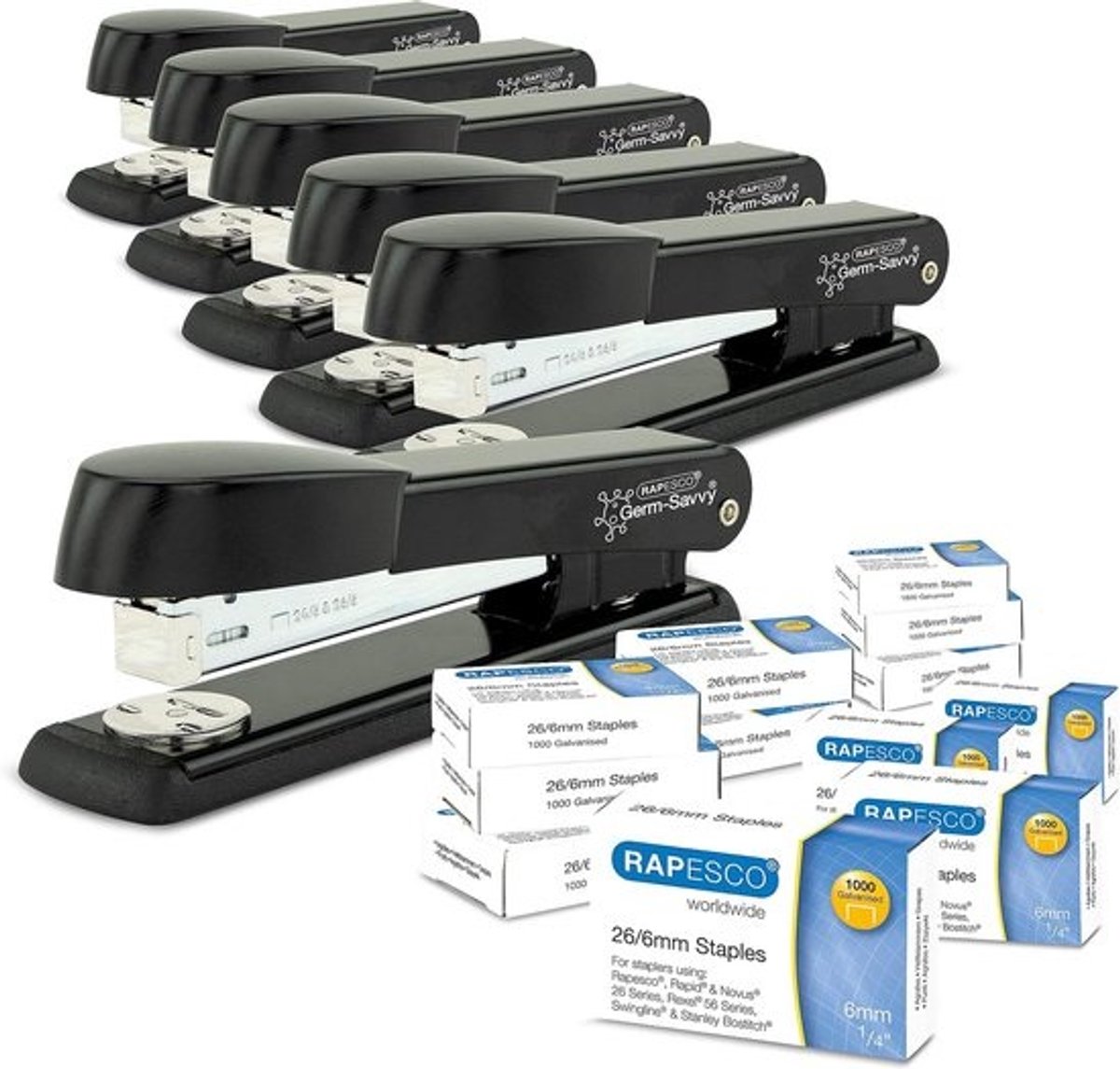 Zakelijke pack - 6 antibacteriële Marlin heftangen - 12 dozen 1000 26/6mm nietjes