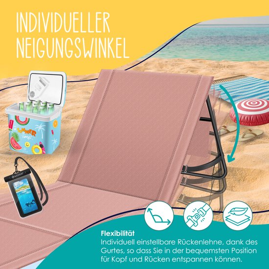 KESSER® Strandmat opvouwbaar - Verstelbare rugleuning en draagriem - Tot 130 kg - 1 stuk - Roze — afbeelding 4