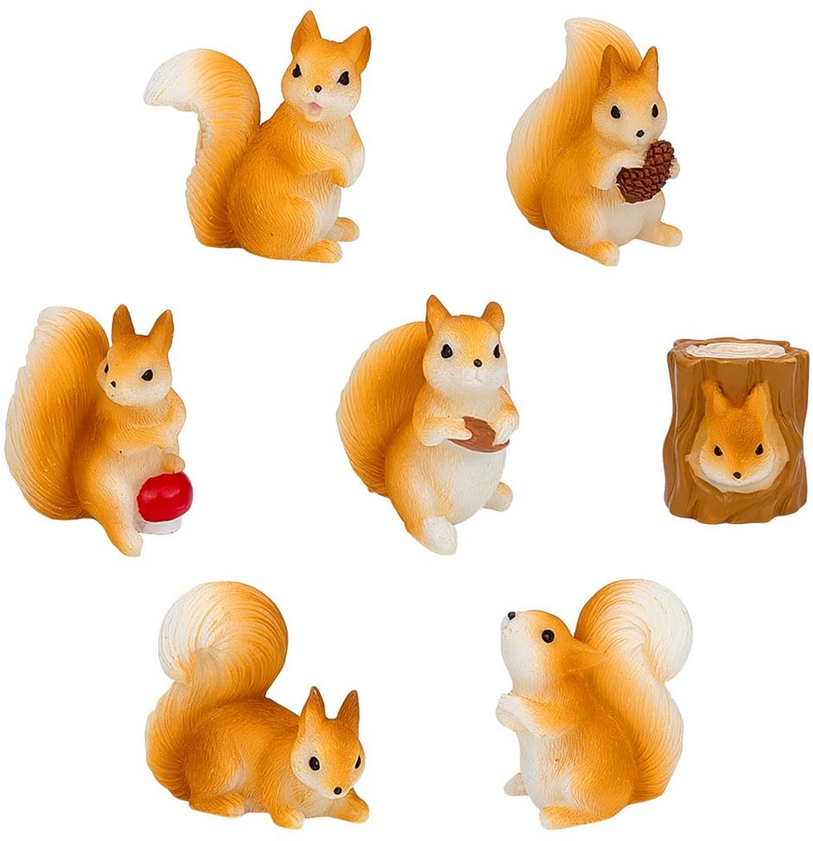 MAYJOYDIY 14 stuks mini-eekhoornfiguren van kunsthars, herfstbomen, hazelnootfiguren, collectie, kleine bosdieren - ShopVlot