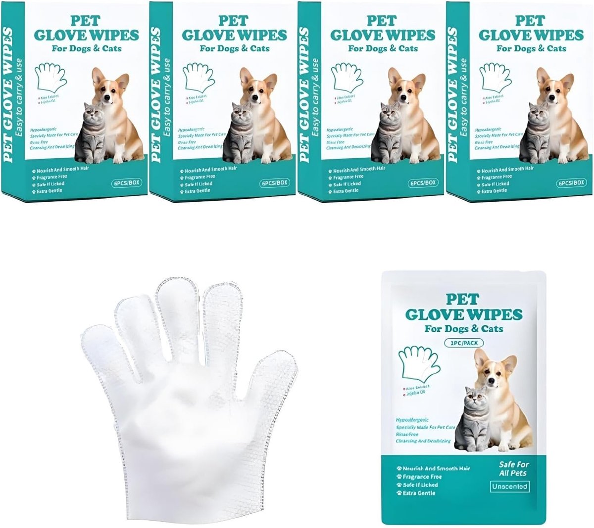 Set van 24 Dierenhandschoenen voor Hond en Kat, Effectieve Reiniging en Verzorging, Ideaal voor Vachtverzorging en Geurverwijdering
