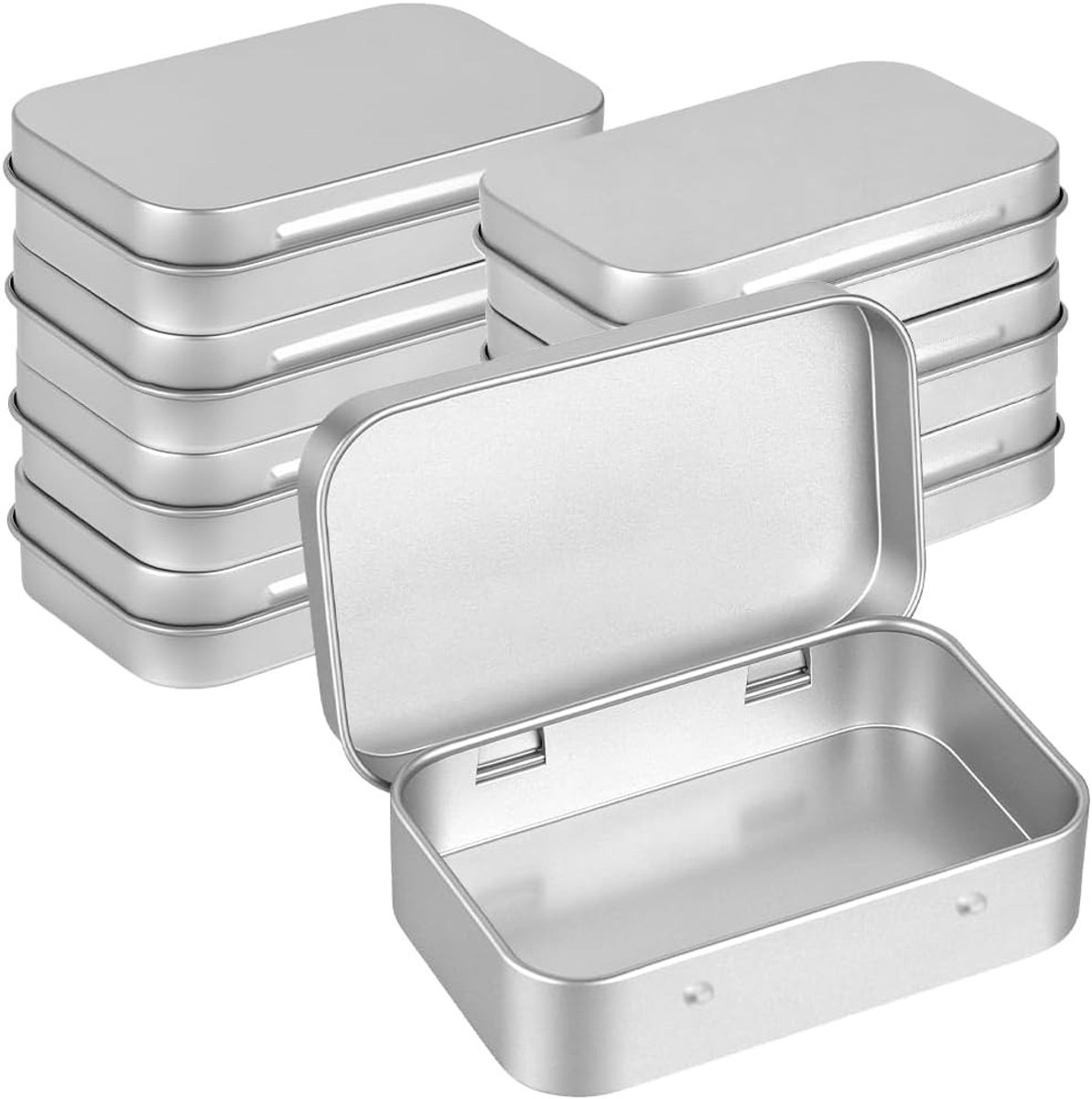Set van 8 Kleine Rechthoekige Metaaldozen voor Sieraden, Sleutels en Kleine Voorwerpen - 95 x 60 x 22 mm, Draagbaar en Praktisch