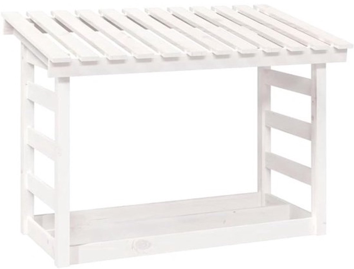 Haardhoutrek - Opslag voor brandhout - Accessoire voor buitenhaard - Massief grenenhout - 108x645x78 cm - Wit
