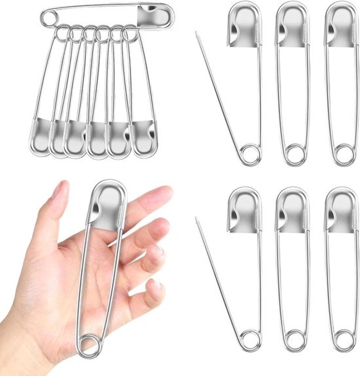 Grote veiligheidsspelden - Extra grote spelden - Voor klusjes en hobby's - Heavy-duty RVS - XL-formaat - Zilver
