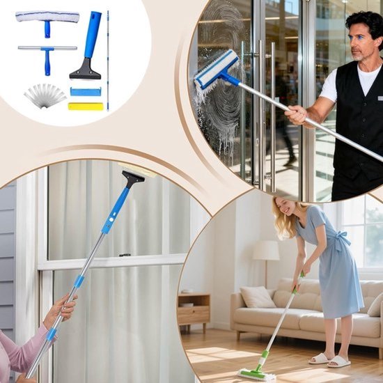 Raamwisser met telescoopsteel - Schoonmaakwisser voor glasbewassing - Streeploos ramen zemen - Draaibare schraperkop - Verstelbare lengte - Zwart — afbeelding 3