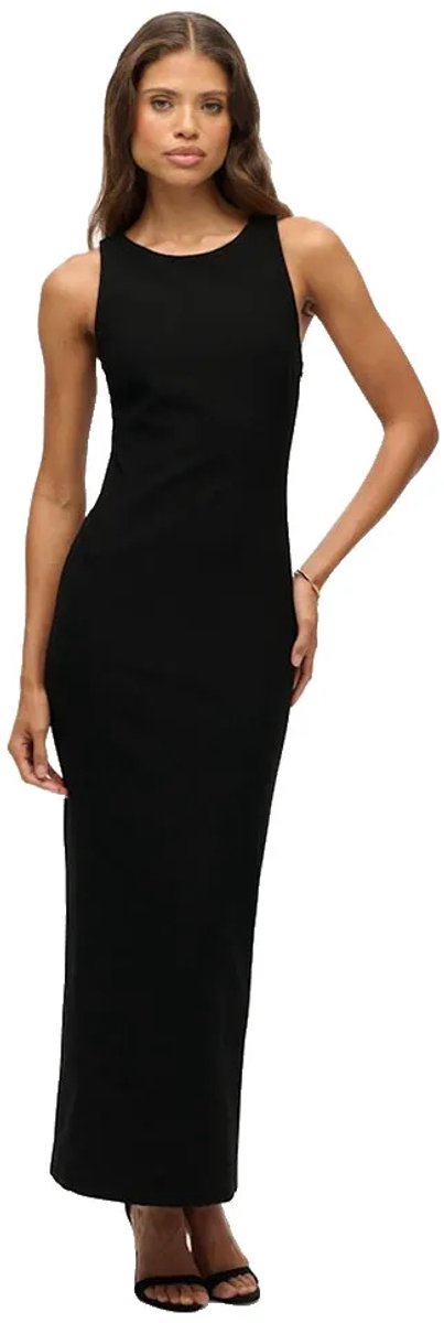 Superdry Lbd Cut-out Back Lange Jurk Zonder Mouwen L Vrouw Zwart