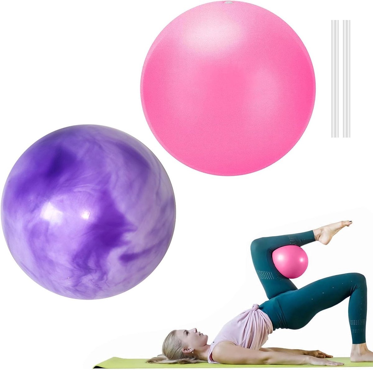 Yogabal 20 cm voor core-training en balans, zachte gymnastiekbal voor buik- en schouderoefeningen, draagbaar en veilig, inclusief rietje, ideaal voor pilates en yoga, beschikbaar in 3 kleuren