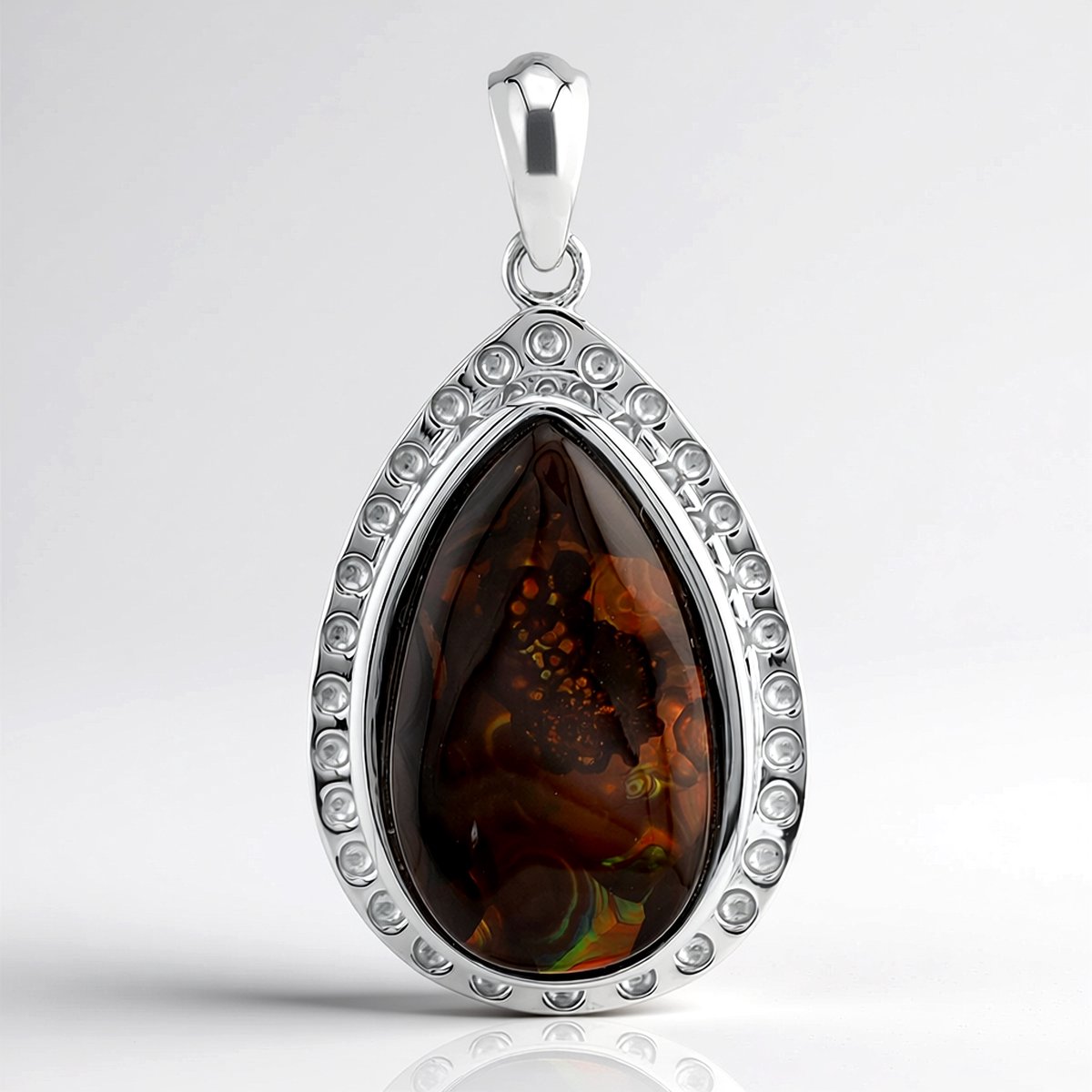 Cavill - Zilveren hanger 925 Sterling Zilver, gerhodineerd - 9,48 ct Mexicaanse vuuragaat - Druppelvormige cabochon - Elegant handgemaakt