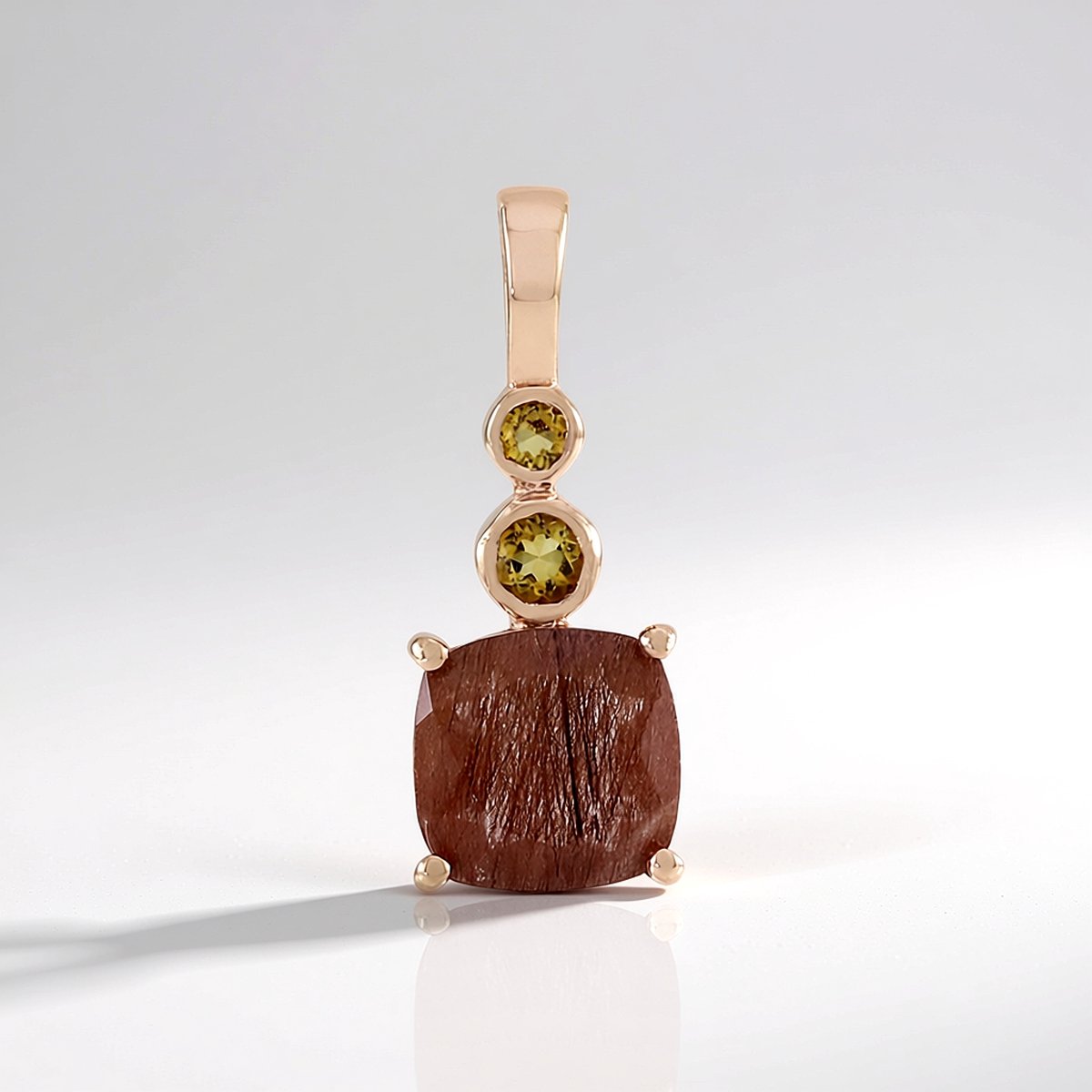 Cavill - 925 Sterling Zilver Roségoud Verguld - 1.228 ct Rutielkwarts & Citrien - Antieke Kussen & Ronde Hanger - Elegante Dames Sieraden
