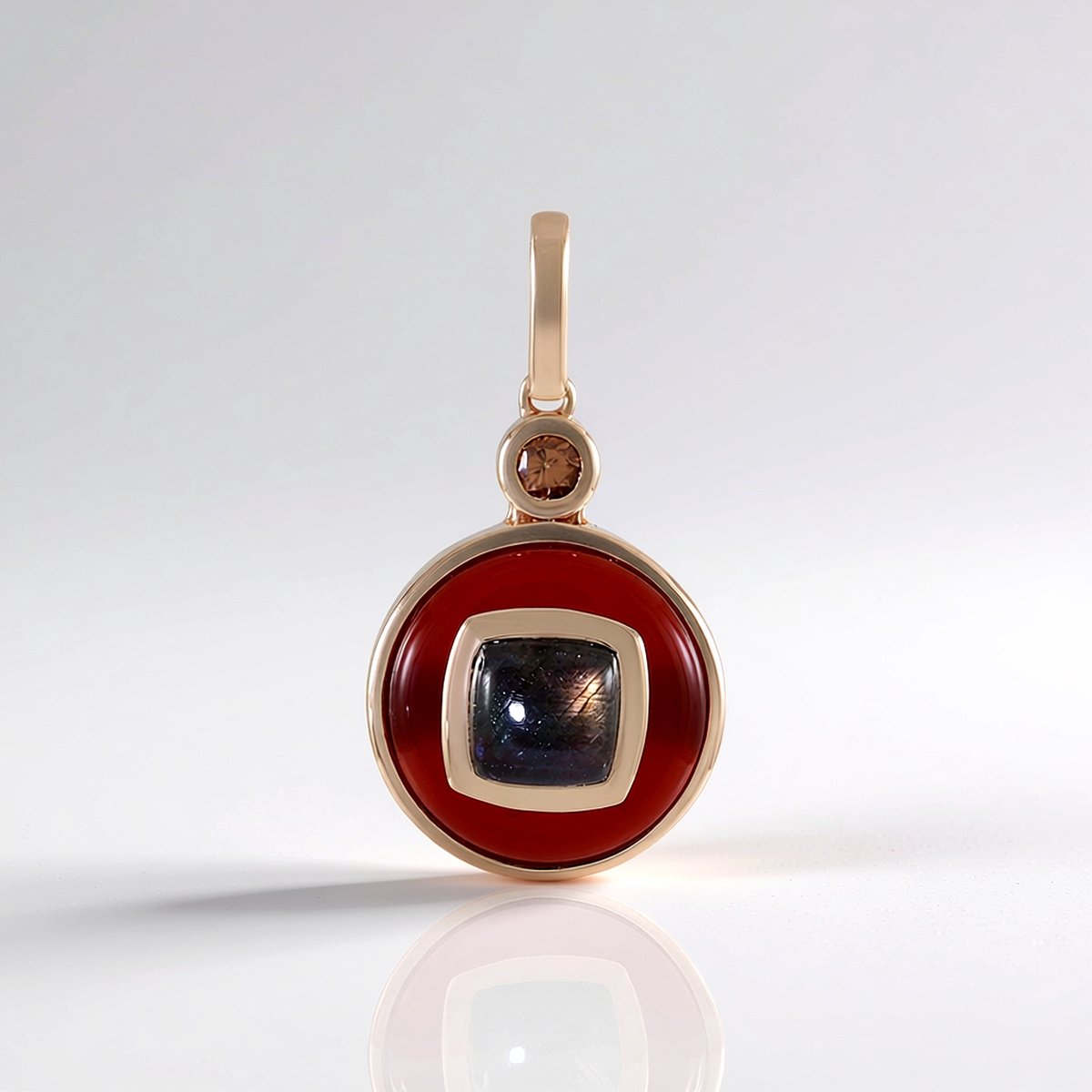Cavill - Zilveren Hanger 925 Sterling Zilver - 4,5 ct Carneool & 5,688 ct Edelstenen - Roségoud Afwerking - Ronde Cabochon - Luxe Dames Sieraad