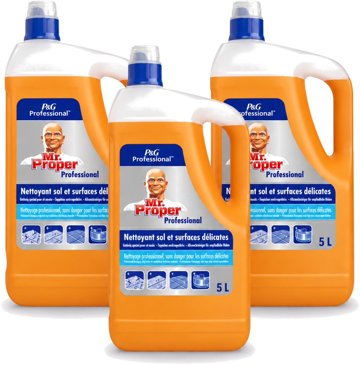 3 x Mr. Proper – Allesreiniger – Professional Delicate – 5 L - Bulkverpakking - 3 stuks