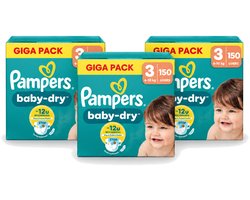 3 x Pampers – Luiers – Baby Dry Maat 3 – 150 Luiers - Voordeelverpakking - 3 stuks
