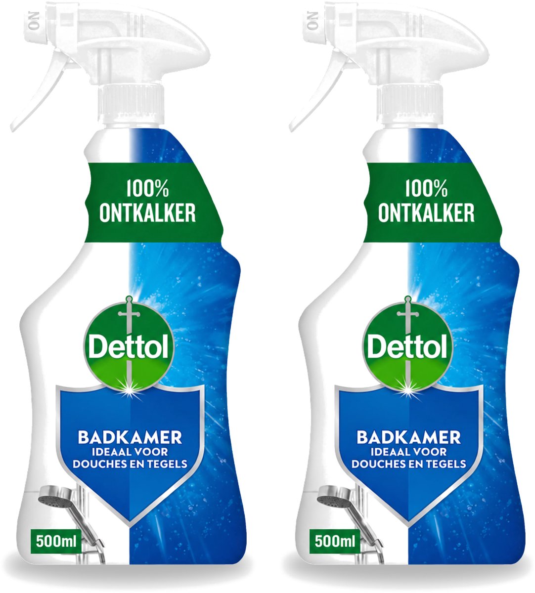 2 x Dettol - Allesreiniger - Spray - Power Badkamer - 100% Ontkalker - 500ml - Bulkverpakking - 2 stuks