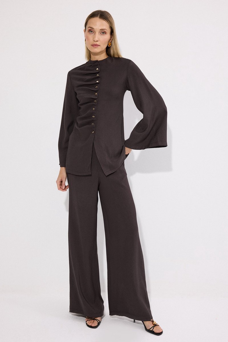 Touché Privé - Set van tuniek en broek met knoopdetails - Bruin - Dames