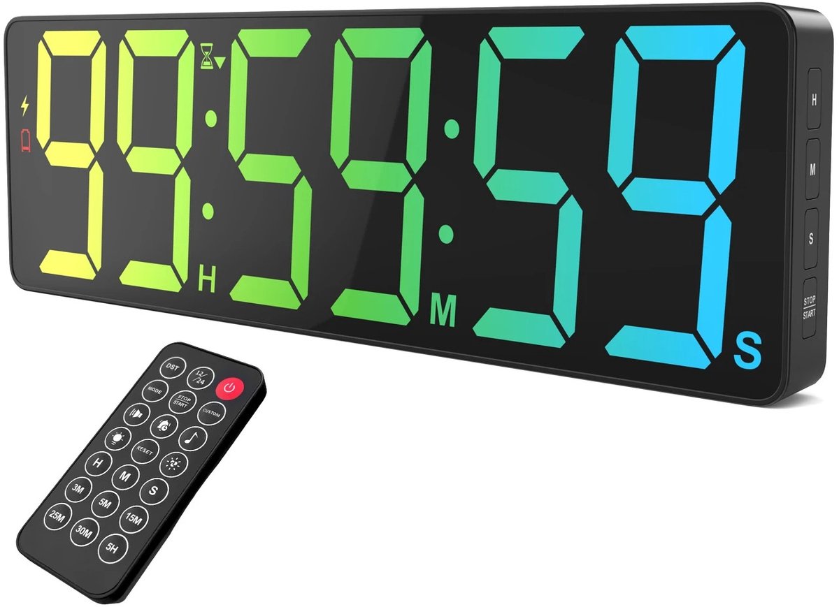 G&G timer klok - Afteltimer - Digitale klok - Digitaal - Crossfit - Gym - Stopwatch - Op- en aftellen - Afstandsbediening - Zwart