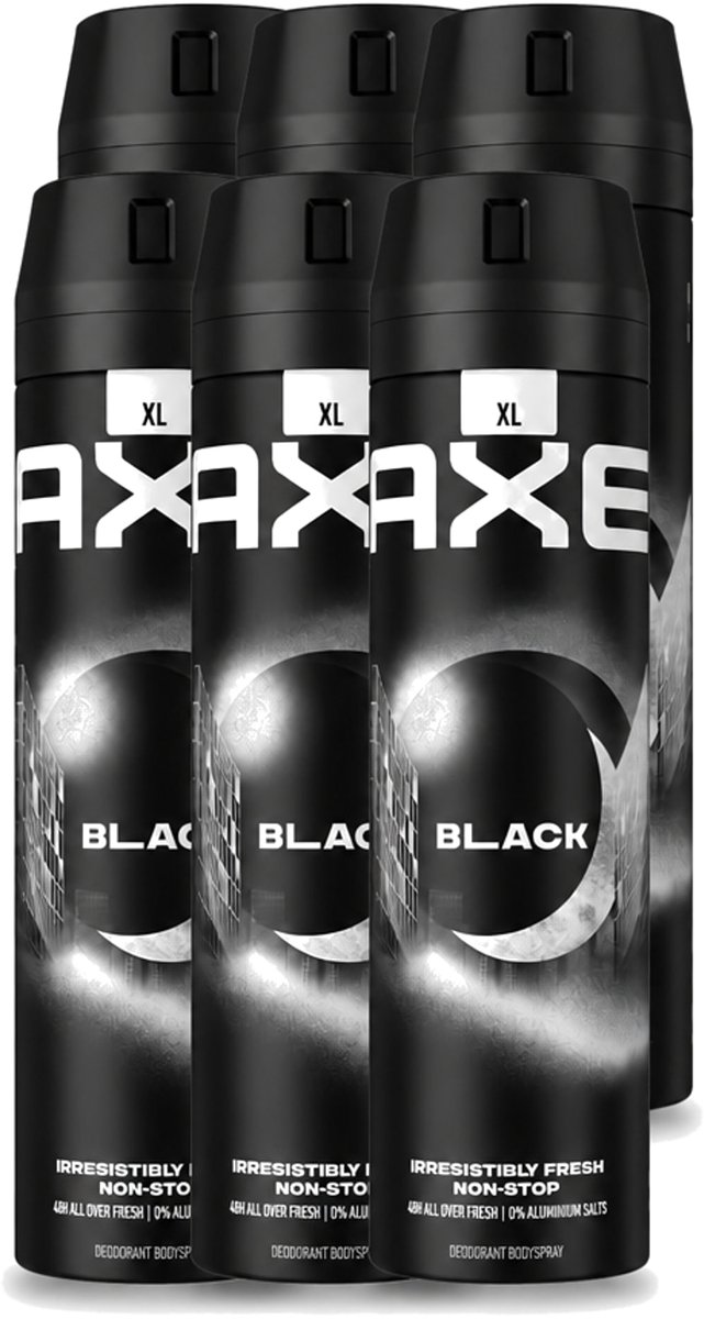 6 x Axe XL - Deodorant Bodyspray - 48hrs Fresh - Black - Frozen Pear & Cedarwood - 200 ml - Voordeelverpakking - 6 stuks