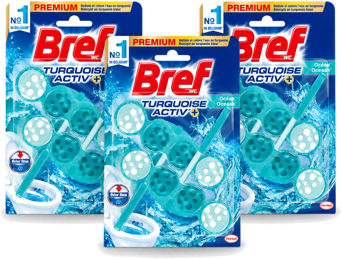 3 x Bref WC - Turquoise Activ+ - Toiletblok - Oceaan - 2 Blokken - Voordeelverpakking - 3 stuks