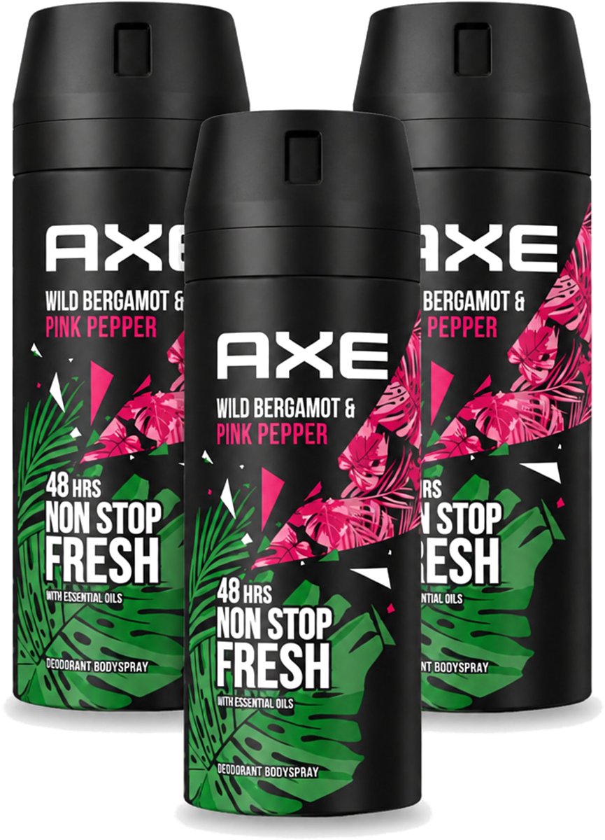 3 x Axe - Deodorant Bodyspray - 48hrs Fresh - Wild Bergamot & Pink Pepper - 150 ml - Voordeelverpakking - 3 stuks