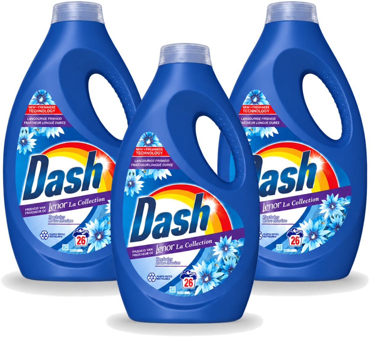3 x Dash - Lenor Collectie - Vloeibaar Wasmiddel - Witte en Gekleurde Was - Zeebries - 26 Wasbeurten - Voordeelverpakking - 3 stuks