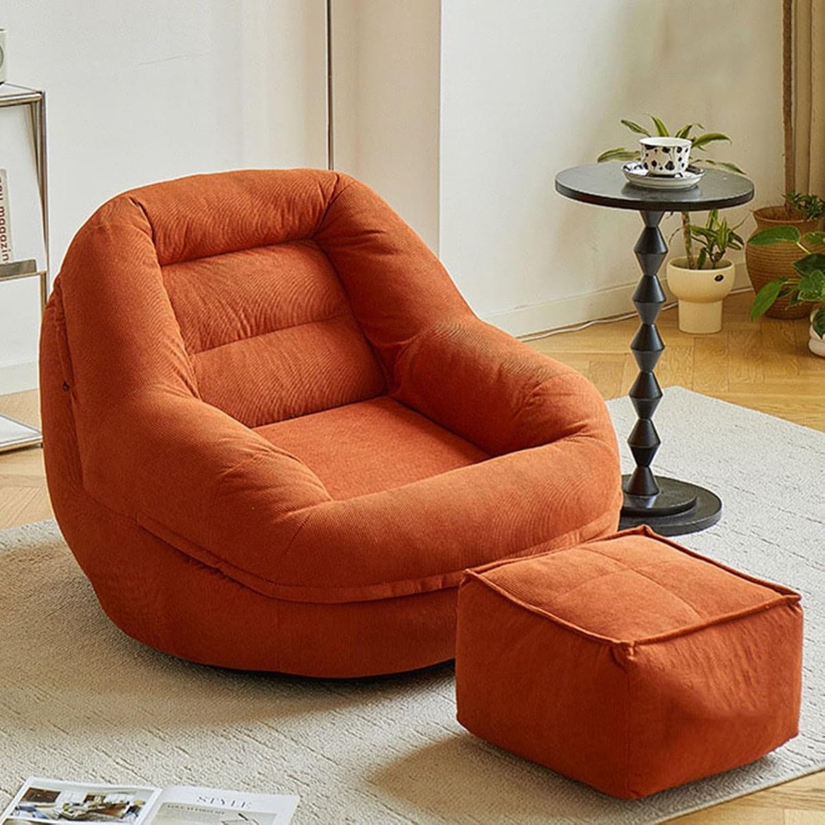 Fauteuil,enkele zitzak stoel met vulling inbegrepen,Volwassen Bean Bag met draagbaar handvat,Hoekbank afneembare en wasbare hoes voor Woonkamer Slaapkamer Balkon Kantoor,Oranje-rood,74*82*62cm