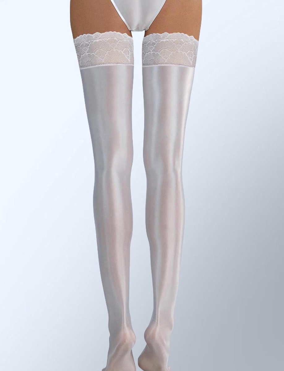 FEOYA Women Hold Stockings Shiny Oil Socks Lace Shiny Long Stock Knee High Non-slip - ShopVlot