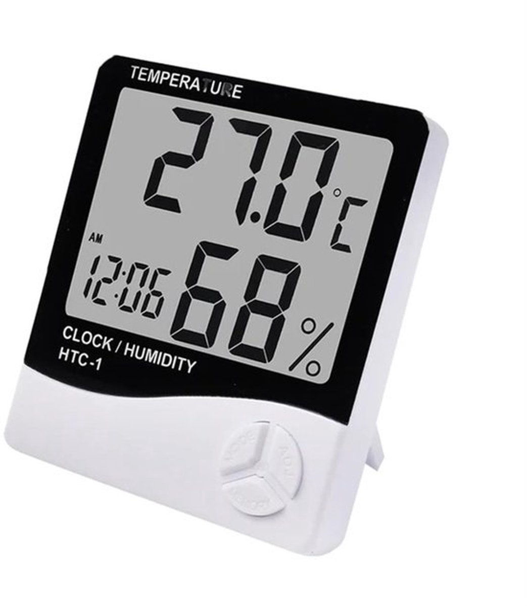 Binnenthermometer - Luchtvochtigheidsmeter - Voor klimaatmonitoring - Met max.- en min.-geheugen - 105 x 98 x 24 mm - Wit