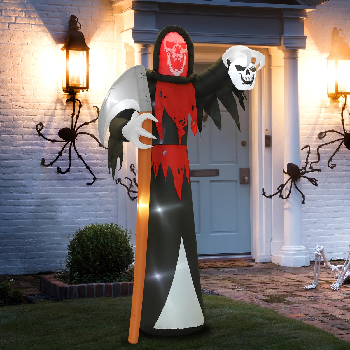 TEKROA® Halloween decoratie - Halloween-decoratie: Enorme Magere Hein van 3,7 m - led – Opblaasbare verlichte figuur - voor buiten