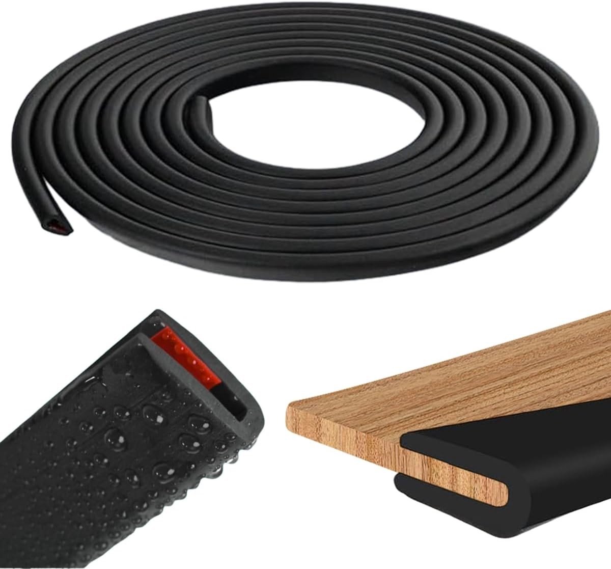 Zelfklevende Zwarte Siliconen Dichting, 1.6mm X 6M, U-Rubber Dichtband voor Waterdicht en Geluidsisolatie