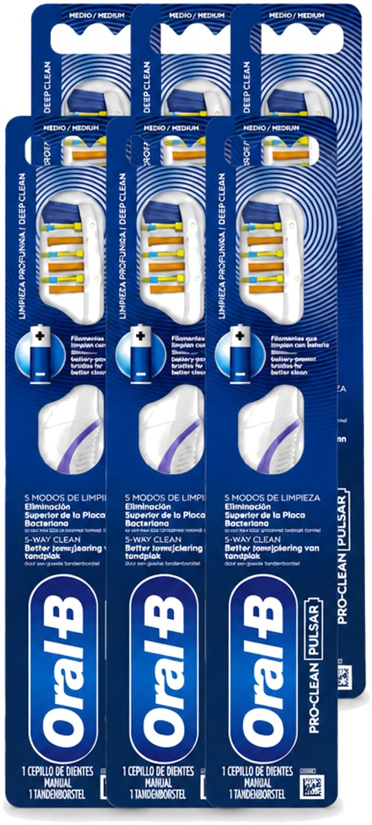 6 x Oral-B - Pro-Clean Pulsar – Tandenborstel – Medium – Manueel - Voordeelverpakking - 6 stuks