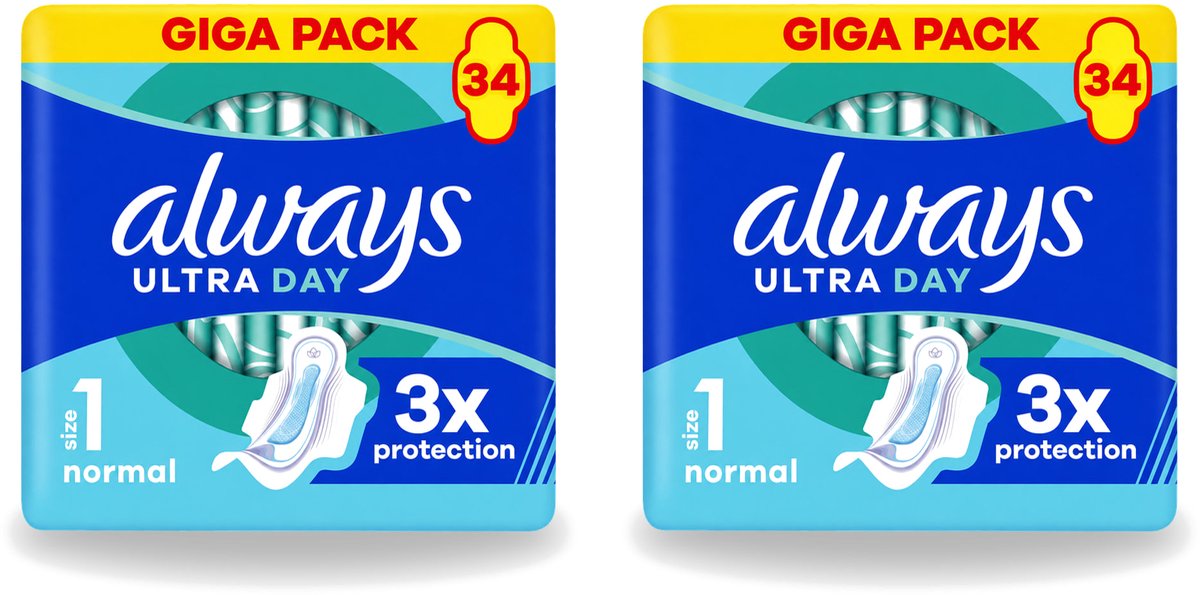 2 x Always - Maandverband - Dag - Normal - 34 Maandverband - Voordeelverpakking - 2 stuks