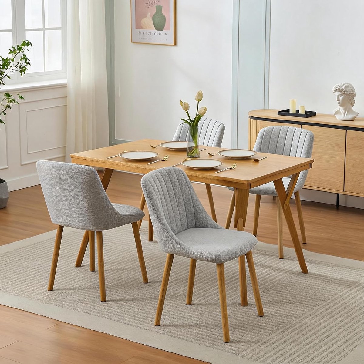 Eetkamerstoelen Set van 4 - Grijs Moderne Stoelen Eikenhout 136kg