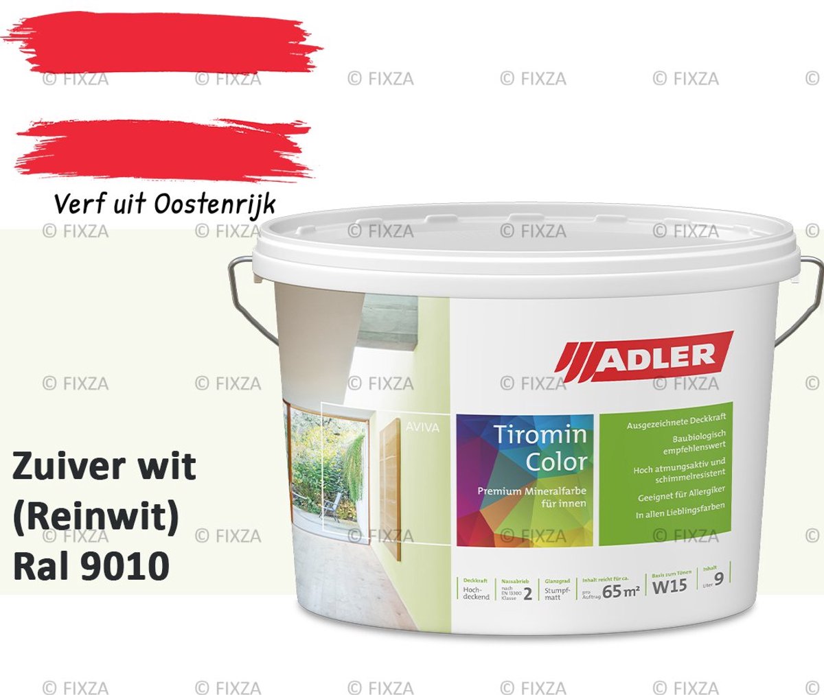 ADLER Aviva Tiromin-Color Silicaat Muurverf Binnen – 1 Liter – RAL 9010 Zuiver wit (Reinwit), Hoogdekkende & Ademend – Ecologische Schimmelwerende Wandverf