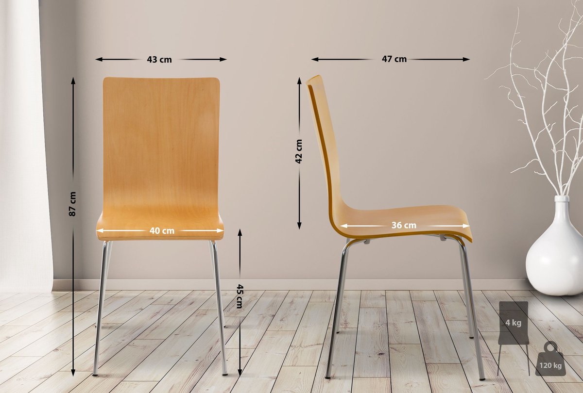 Luxe Comfort Milano 0007 bezoekersstoelen (set van 4) - naturel