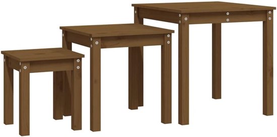 Tafels 3 STK. Honingbruin massief hout grenen - bijzettafels set voor woonkamer, multifunctionele houten tafels klein als nachtkastje, ruimtebesparend stapelbaar — afbeelding 2
