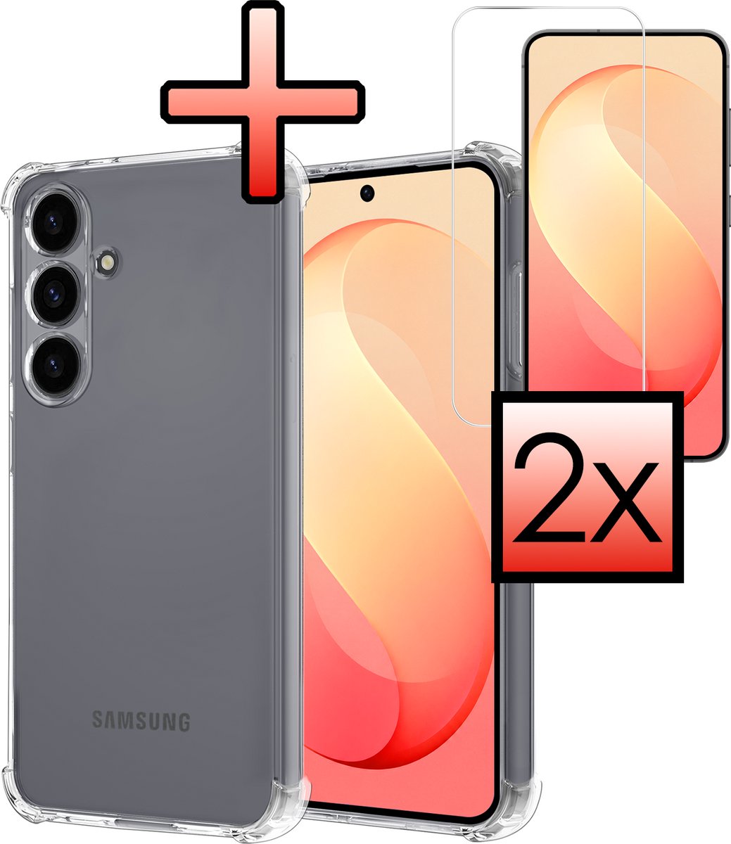 Hoesje - Met Screenprotector - 2 Stuks - Geschikt voor Samsung Galaxy S26 FE - Sterk & Shockproof - Siliconen Case - Back Cover - Telefoon Hoes - Shock Proof - Transparant