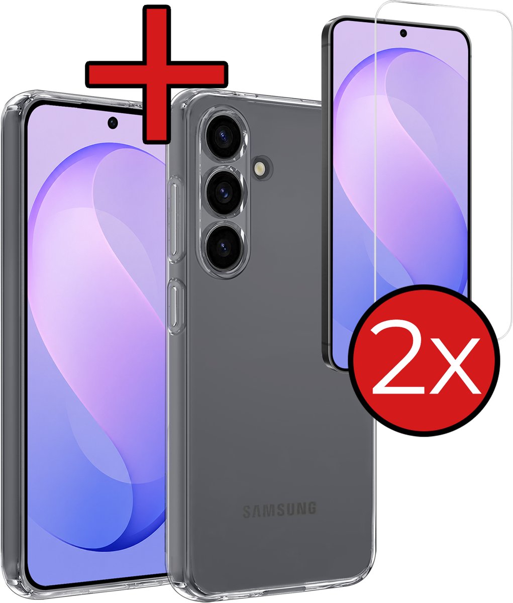 Hoesje - Met 2x Screenprotector - Geschikt voor Samsung Galaxy S26 FE - Sterk & Shockproof - Telefoon Hoes - Back Cover - Siliconen Case - Telefoonhoes - Transparant
