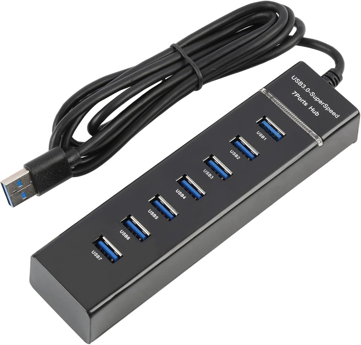 7 Port USB Hub 3.0 5Gbps USB Hub with Power Supply and Long Cable 150cm High Speed Splitter, Plug & Play Multi Port - ShopVlot