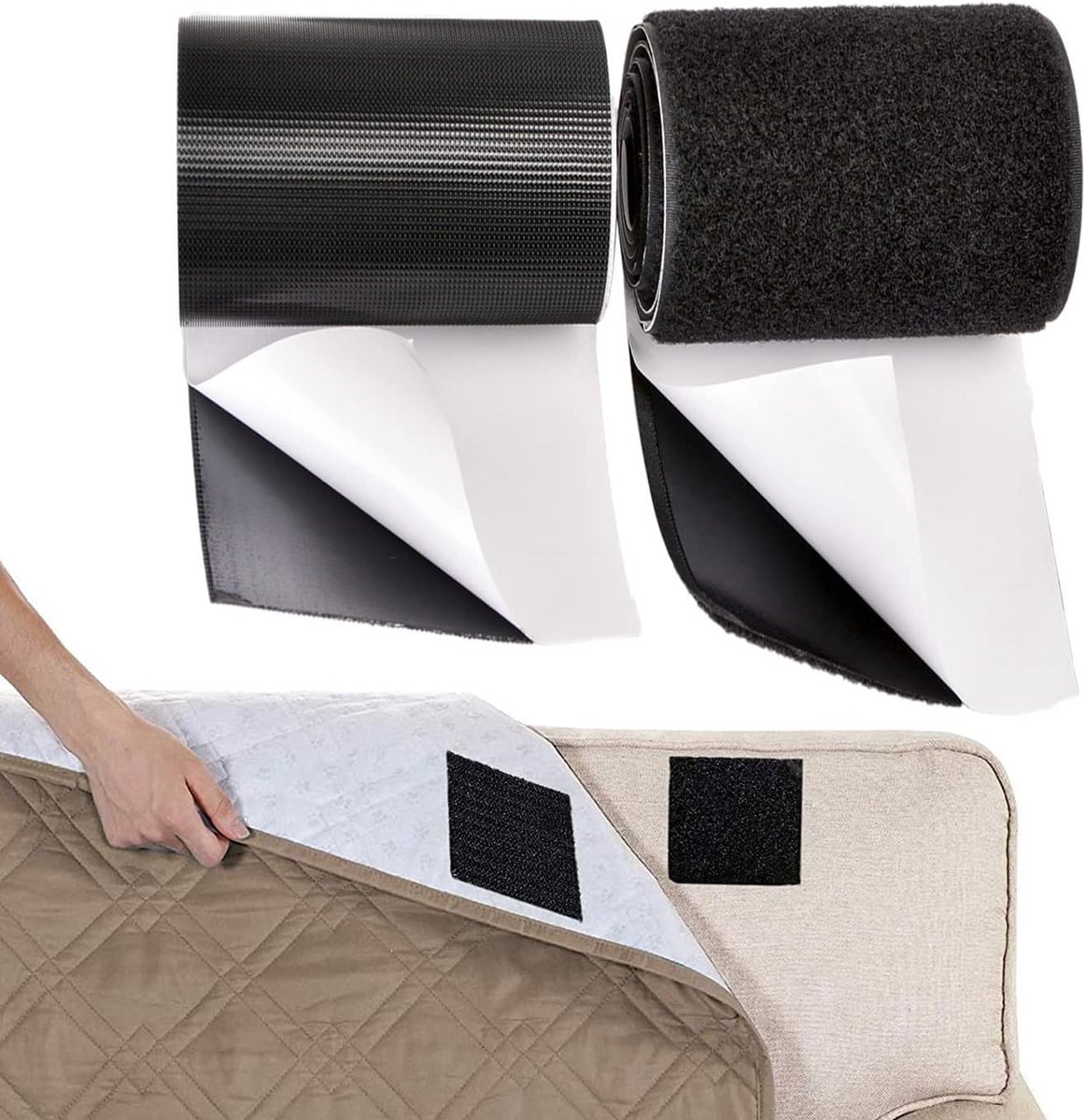 TEUVO Self Adhesive Hook and Loop Tape for DIY, Heavy Duty Velcro Adhesive to Hold Bench Cushion in Place, Non-slip - ShopVlot