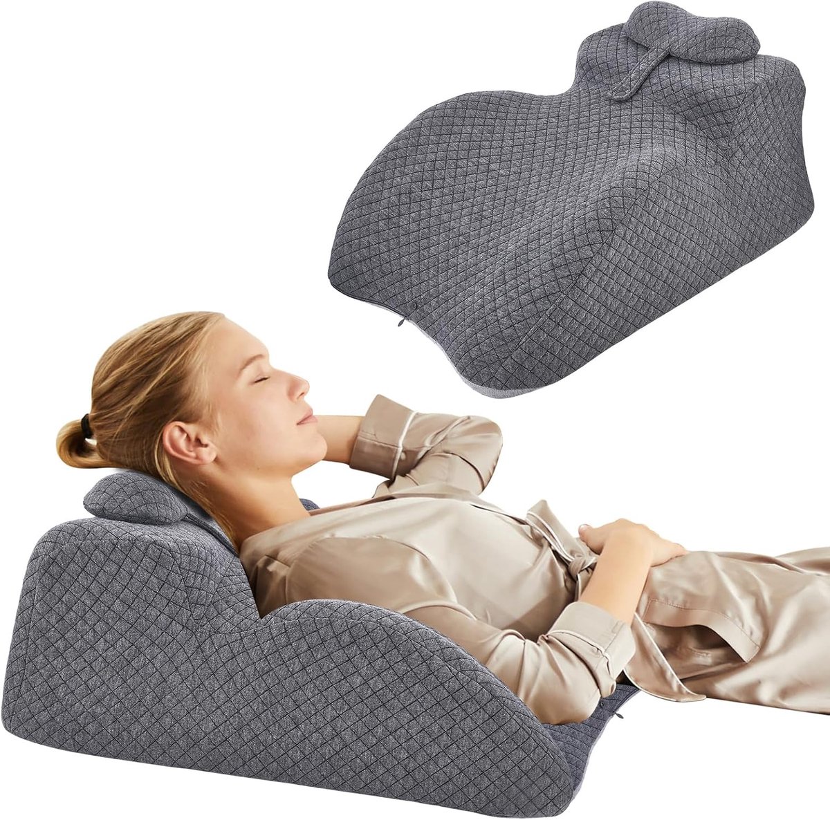 Wigkussen voor bed en bank, paarkussen met 27 graden hoek, bilkussen, traagschuim, leeskussen, ergonomisch rugkussen - ShopVlot