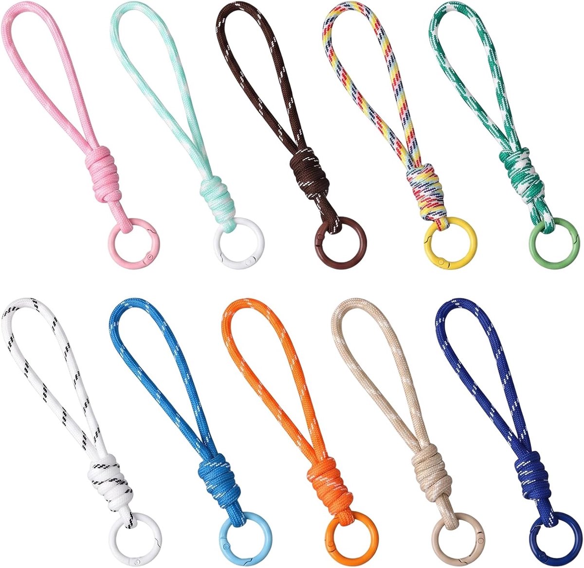 Set van 10 korte gevlochten telefoonhangers, lus voor de pols, kleurrijke telefoonband, telefoonbedelset, doe-het-zelf - ShopVlot